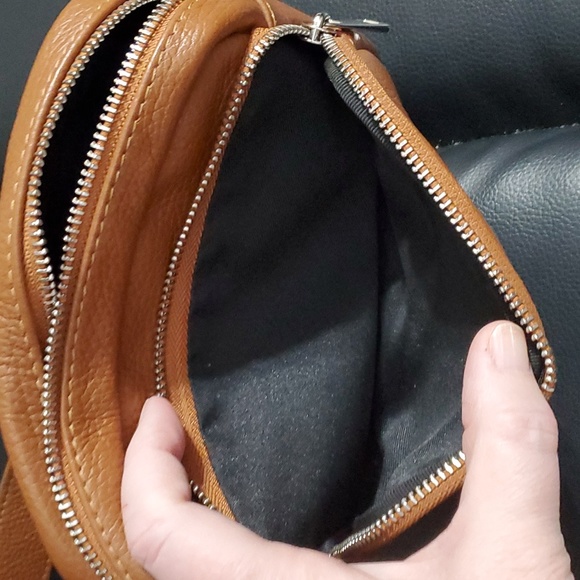 STELLA BIANCA Cuoio tan Made In Italy Leather Double Pocket Sling Belt bag - Picture 4 of 9